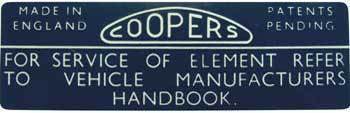Etiqueta Coopers para carcasa filtro de aire Cooper.