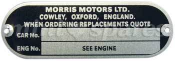 Placa identificacion chasis Morris Motors.